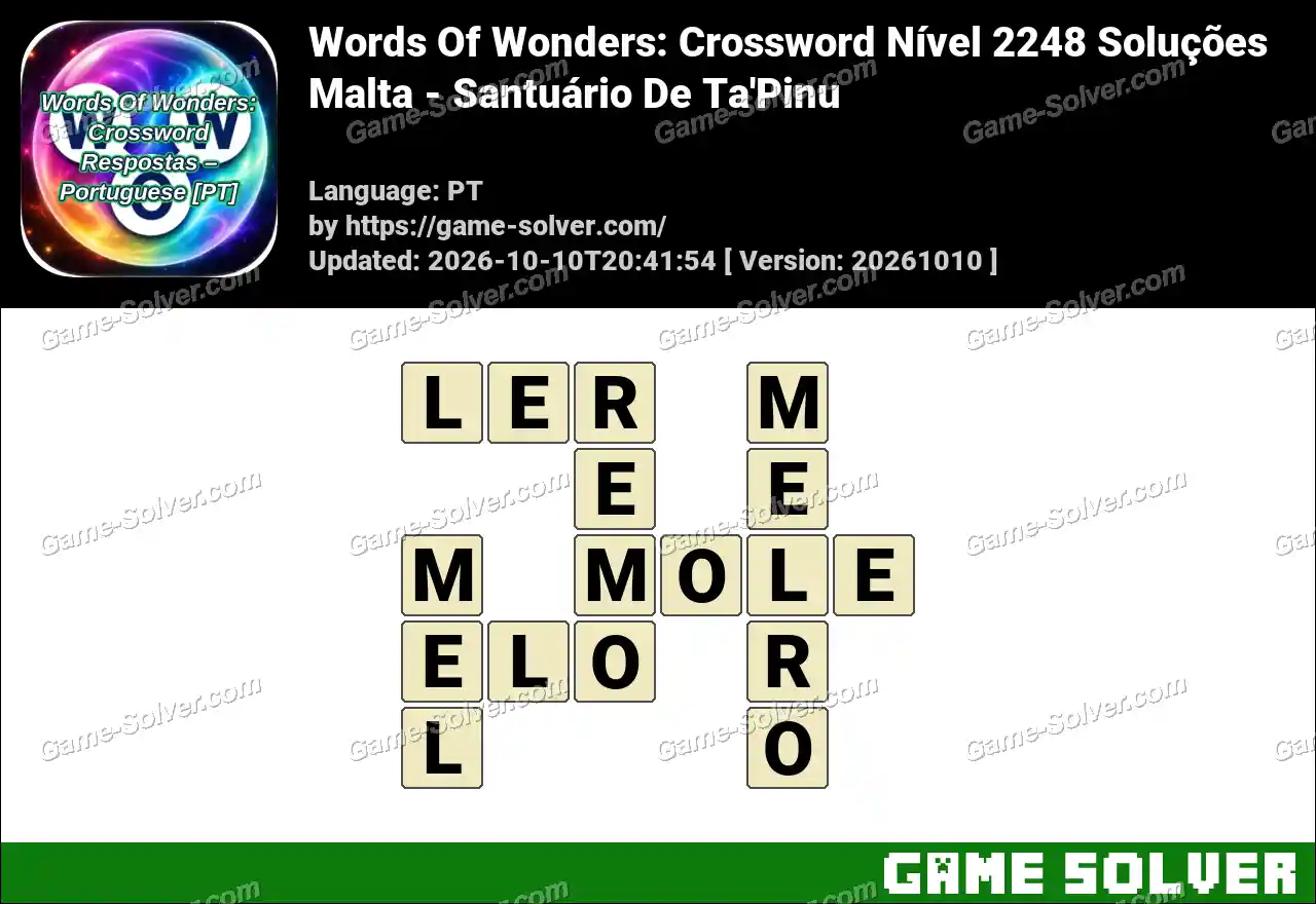 Words Of Wonders: Crossword Nível 2248 Soluções – Malta – Santuário De Ta’Pinu